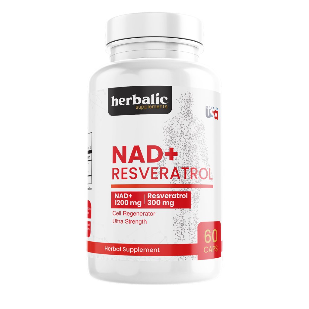 NAD+ Resveratrol x 60 cápsulas Herbalic – Energía Celular, Longevidad y Rendimiento Mental